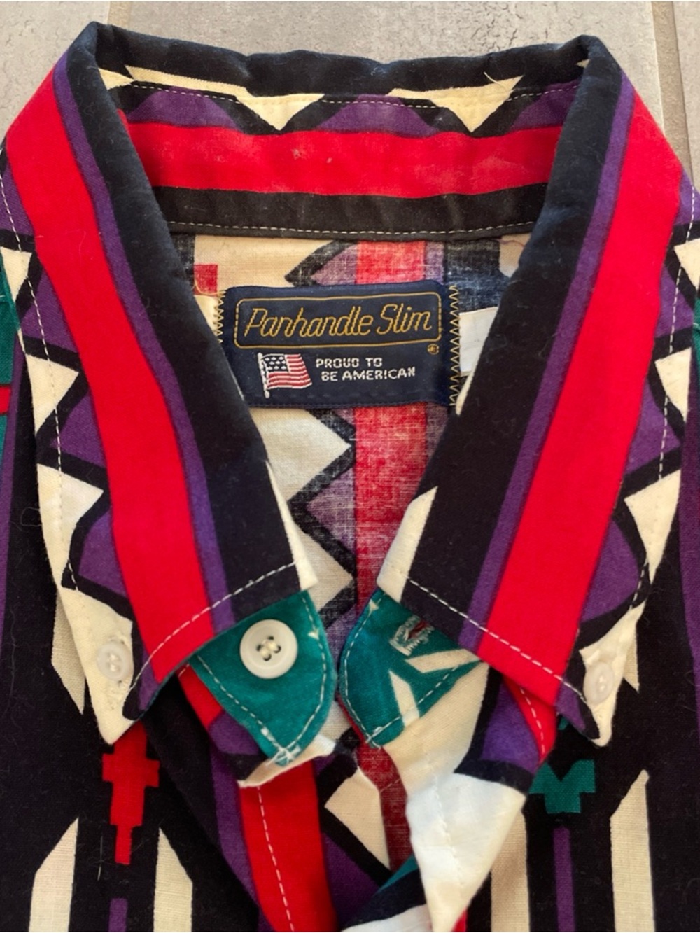 VTG Panhandle Slim Western Shirt USA Made Aztec Southwest Multicolor 17 1/2 XL? - Picture 8 of 10